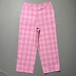 Burberry Golf Pants Womens 4 Pink Plaid Straight Leg Stretch‎ Preppy Spain Luxe